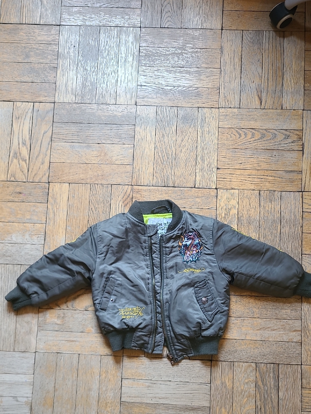 Ed Hardy Christian Audigier Kids Olive Green Jacket with Embroidered